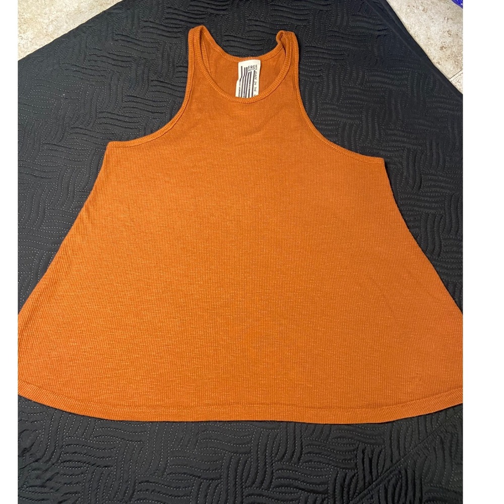 Free People Womens Ribbed Knit Racerback Tank Top Burnt Orange Rust Size Medium